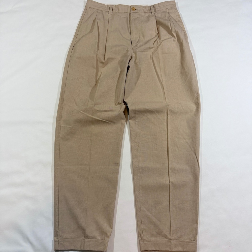 Vintage Nautica Rigger Pants Mens 36x34 Beige Good Pleated Cuffed Cotton Chinos